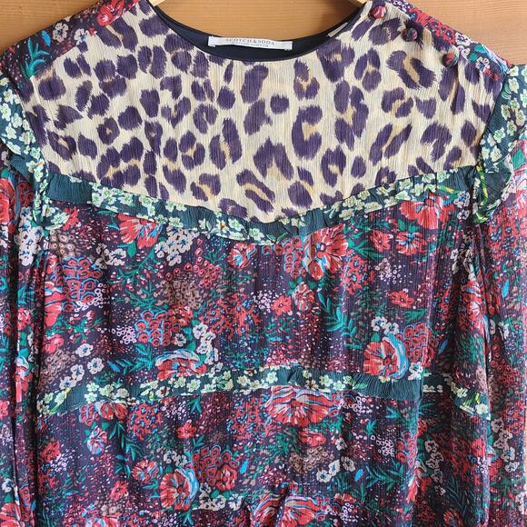 Scotch & Soda Leopard & Lillies Floral Long Sleeve Mini Dress Size 2 NWOT Boho - Picture 4 of 8